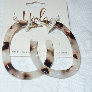 NWT Viola Leopard/Cheetah Hoop Earrings Brown With Faux Mother of Pearl